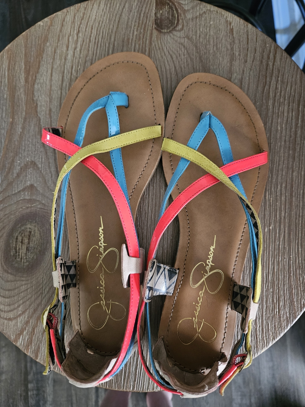 Jessica Simpson Multicolor Strappy Flat Sandals - Neon Pink/Blue/Yellow